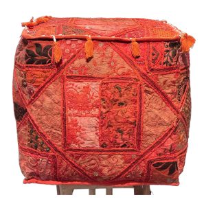Poef India Vierkant - Rood/Oranje