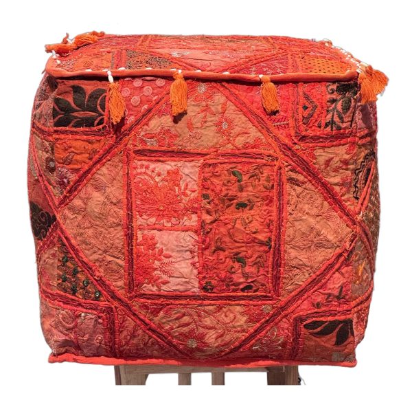 Poef India Vierkant - Rood/Oranje