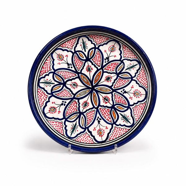 Marokkaans Sierbord Rood/Blauw Bloem 35cm