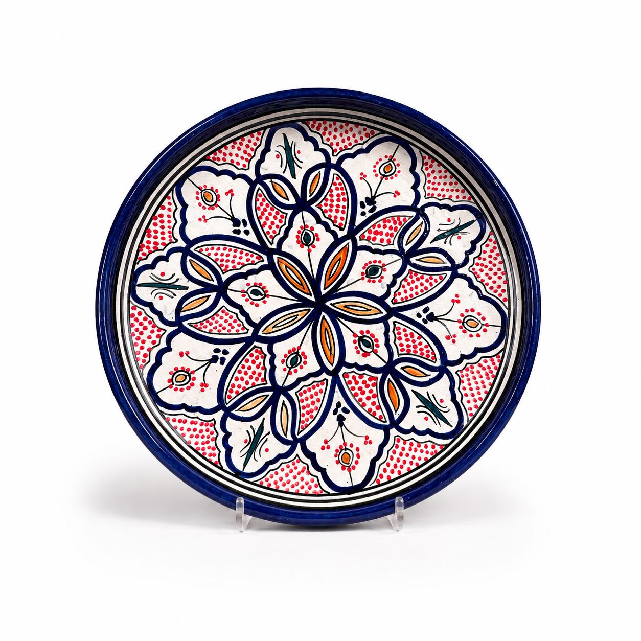 Marokkaans Sierbord Rood/Blauw Bloem 35cm