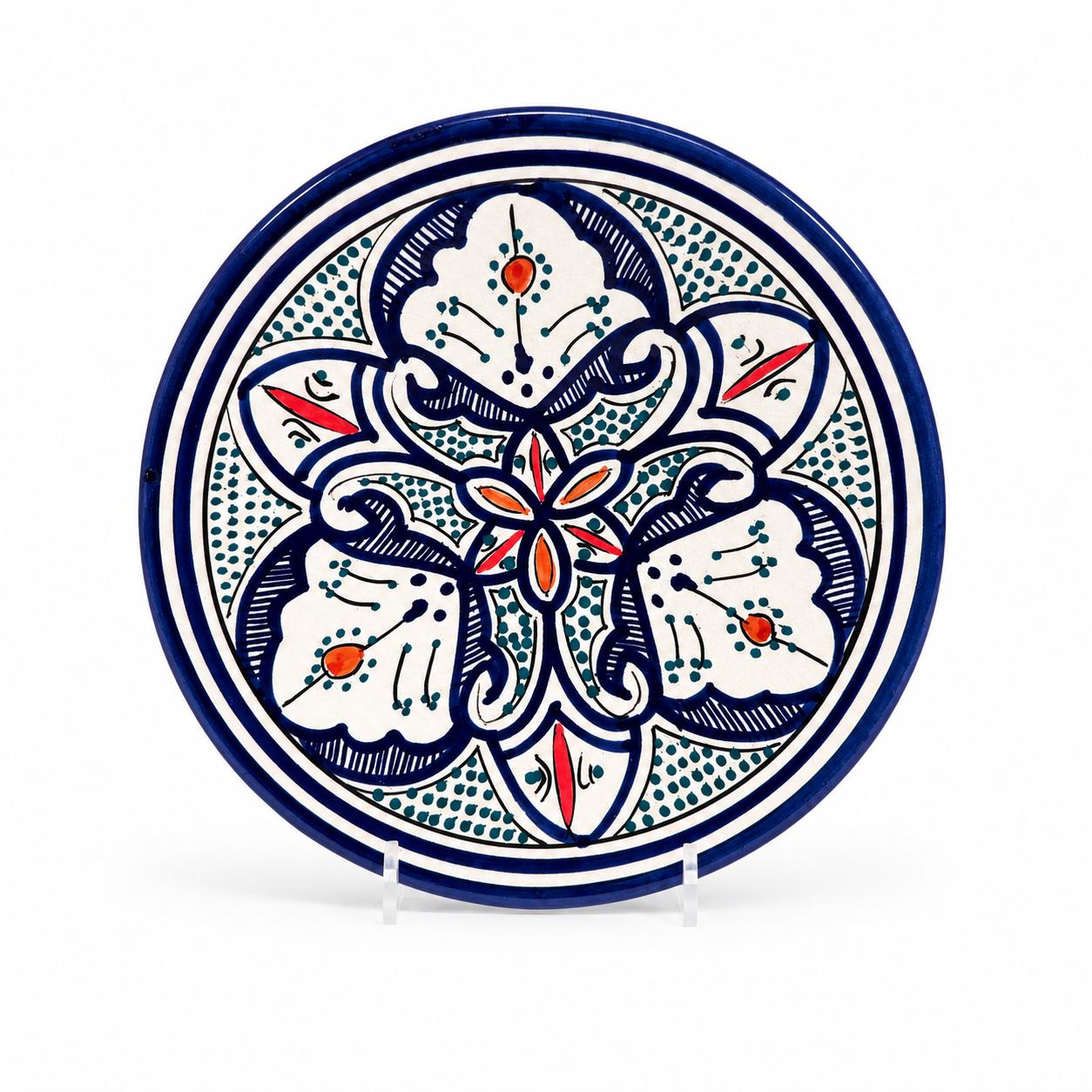Marokkaans Sierbord Blauw/Wit/Rood 24cm