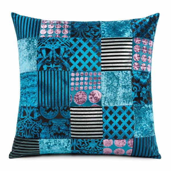 Velvet Patchwork Kussen Blauw 55x55